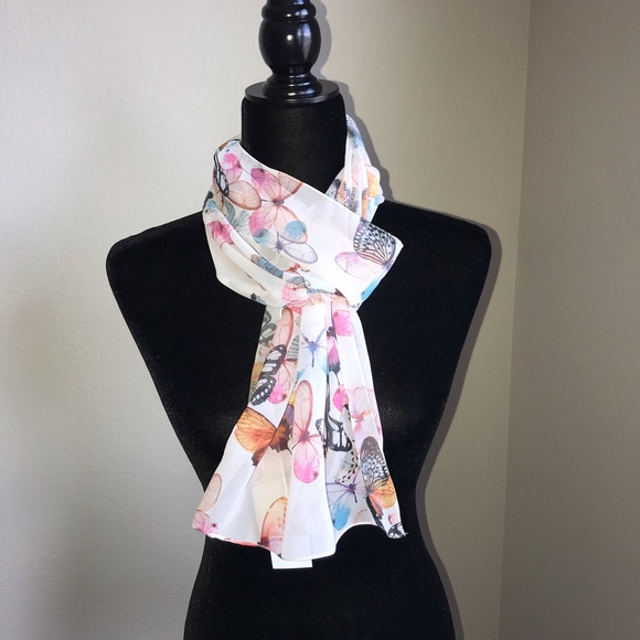 Roby Foulards Polyester Scarf with Butterflies - Picture 1 of 4
